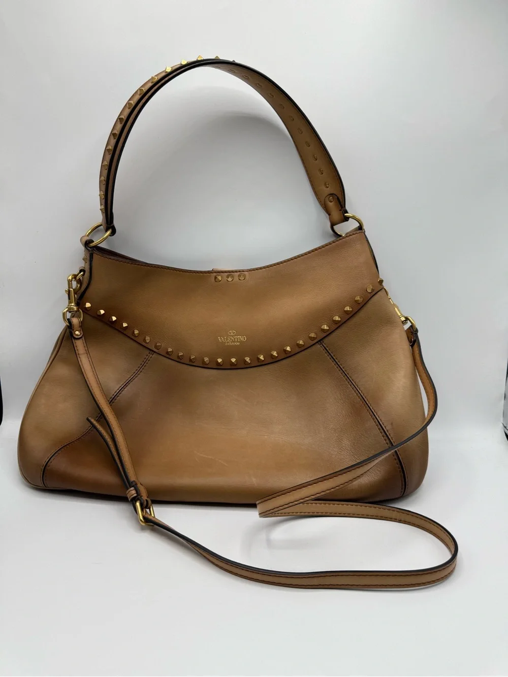 Valentino Garavani - Twinkle Studs Cognac Leather Medium Hobo Bag